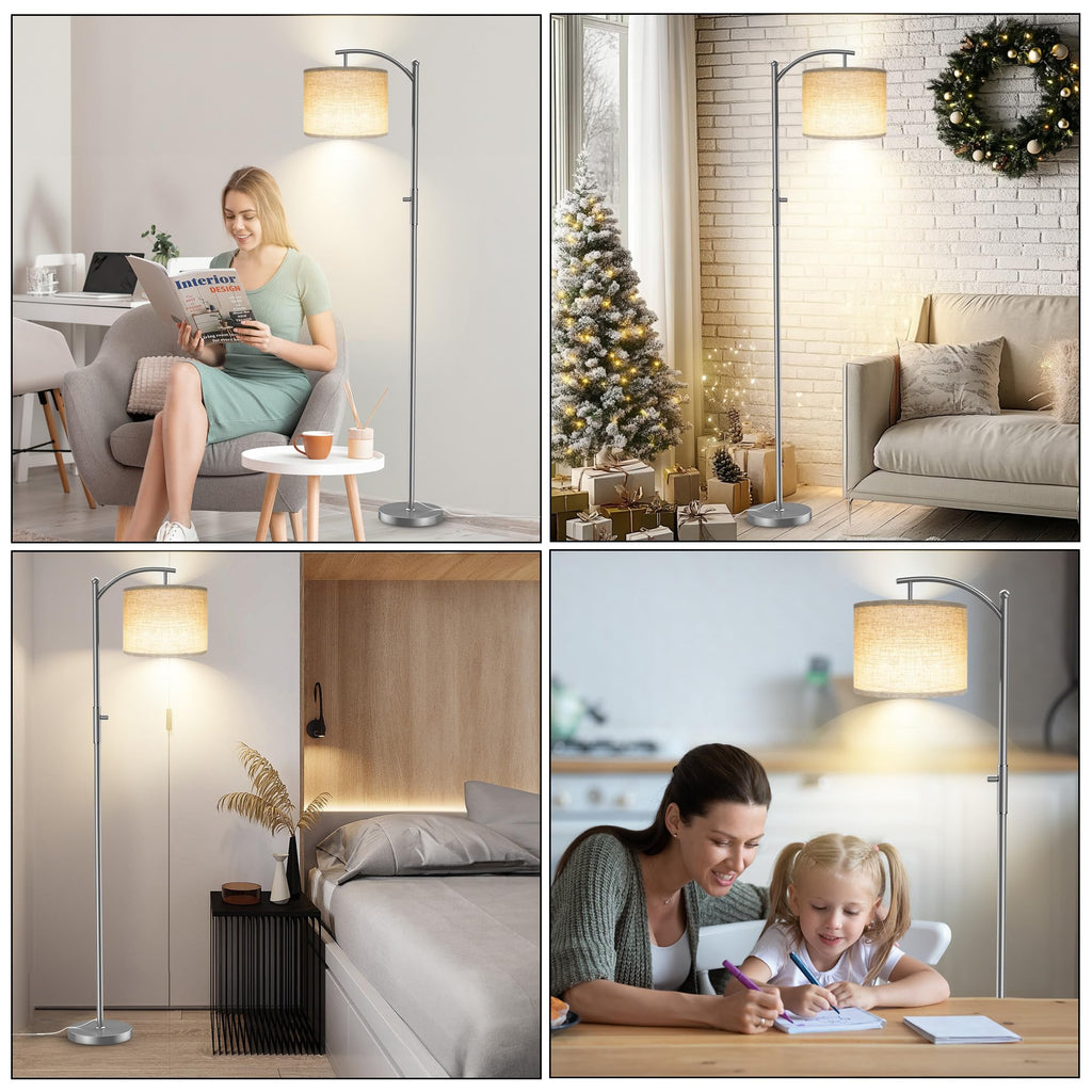 Dimmable Floor Lamp, Arc Floor Lamps, Stepless Dimming Modern Standing Lamp with Linen Shade, Tall Lamp Office