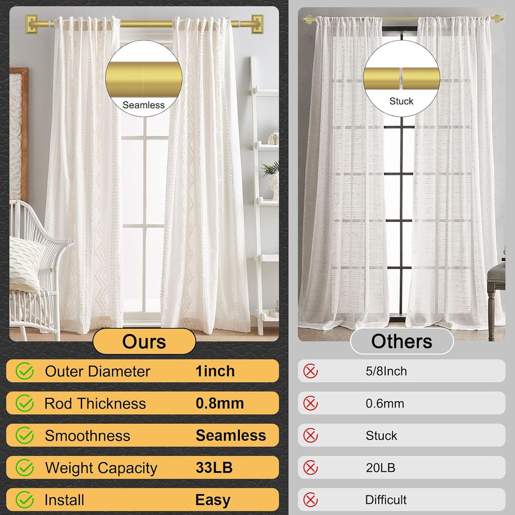 Gold Curtain Rods, Heavy Duty Wrap Around Curtain Rod for Windows 48 to 84 Inch, Adjustable Decorative Blackout