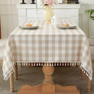Spring Checkered Tablecloth Square Washable Heavy Duty Buffalo Plaid Table Cloth with Tassel Cotton Linen Gingham