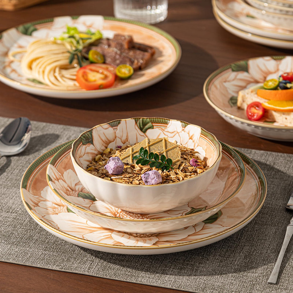 Ceramic Dinnerware Set, Series Kavara II, (Vintage Camellia)