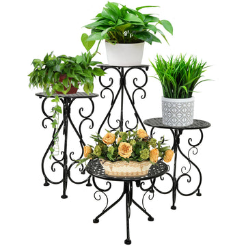 4-Pack Metal Plant Stand for Indoor Outdoor, Heavy Duty Flower Pot Stands for Multiple Plants, Rustproof Iron Planter