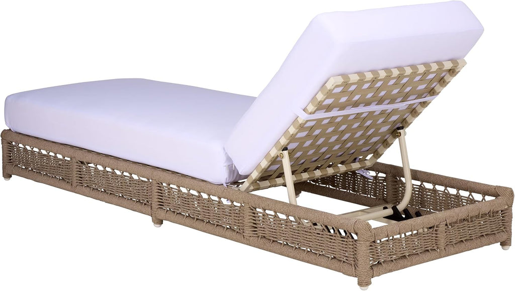 Outdoor Patio Furniture Collection - Callan Heather Tan Rope & White Cushion Lounger, Fully Assembled Outdoor Chaise