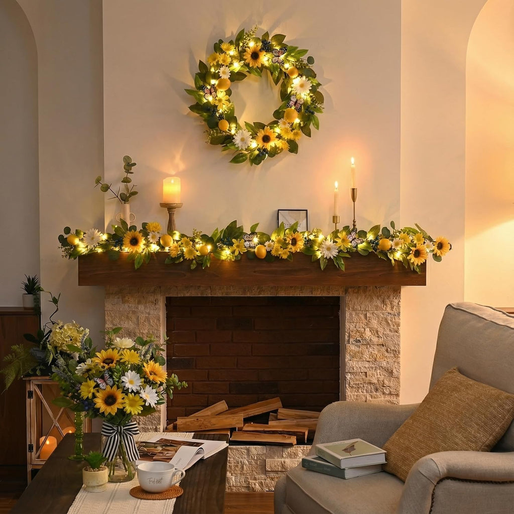 6ft Artificial Lemon Sunflower Summer Garland for Mantel
