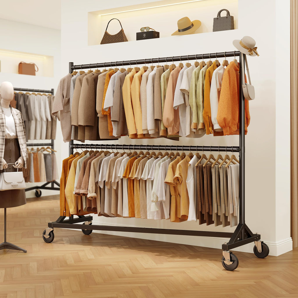Z Rack, Clothes Rack Hold 550LB Adjustable Height Double Rod Black