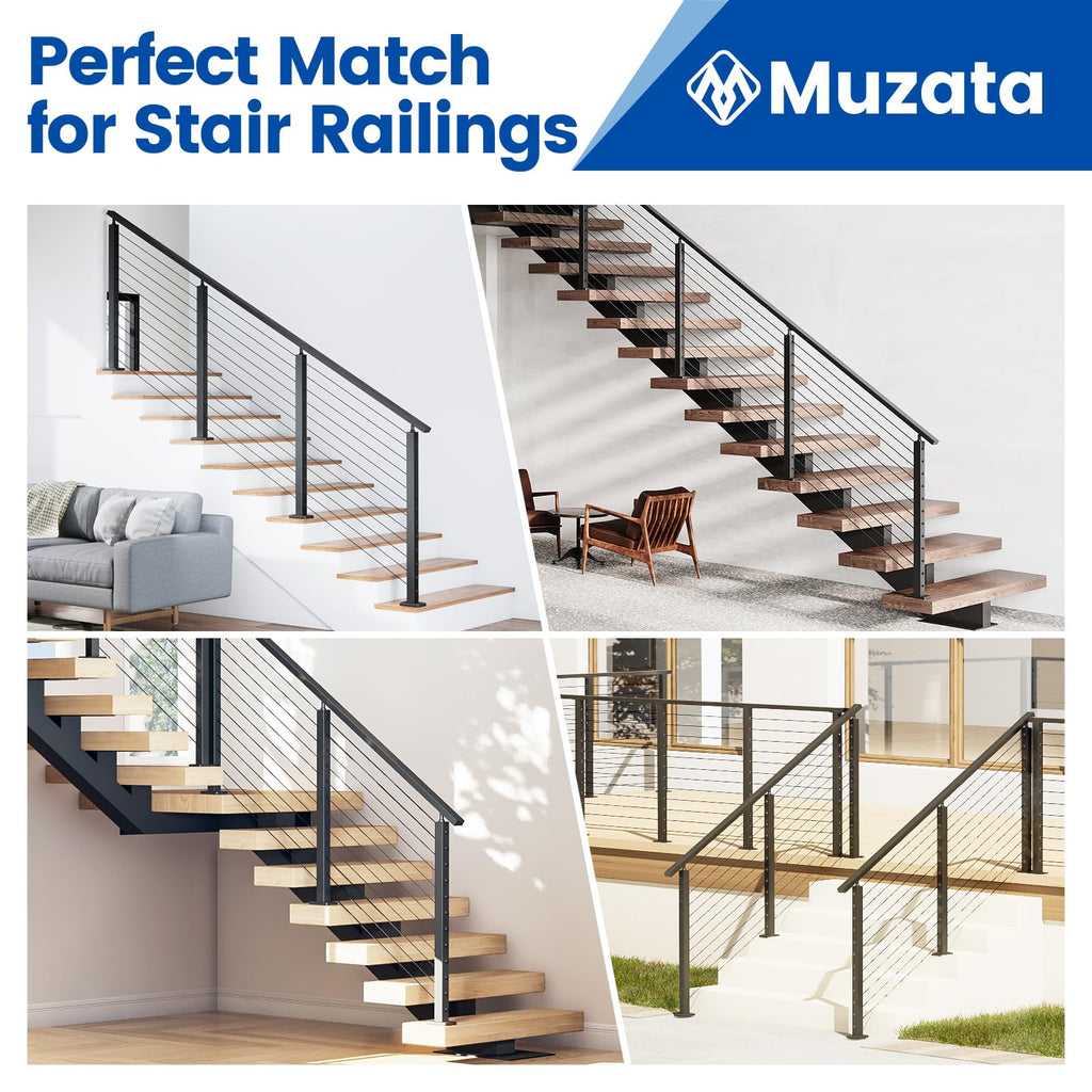 42" Black Cable Railing Post Surface Mount Angle Drilled PS01 BA4L