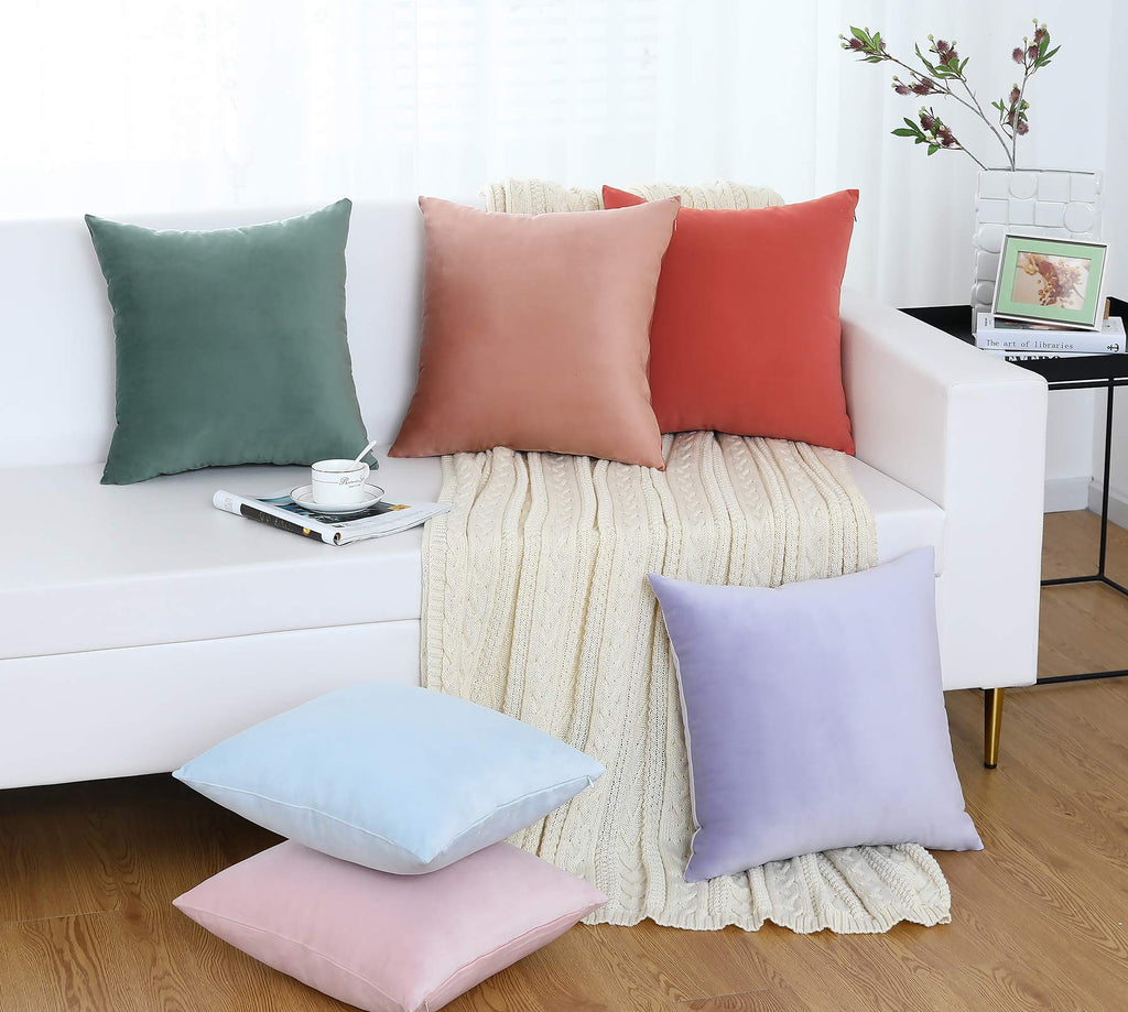 Comfy Soft Thick Velvet Throw Pillow Covers Decorative Solid Square Couch Cushion Cases Sofa Car Decor (Hot Pink, 20