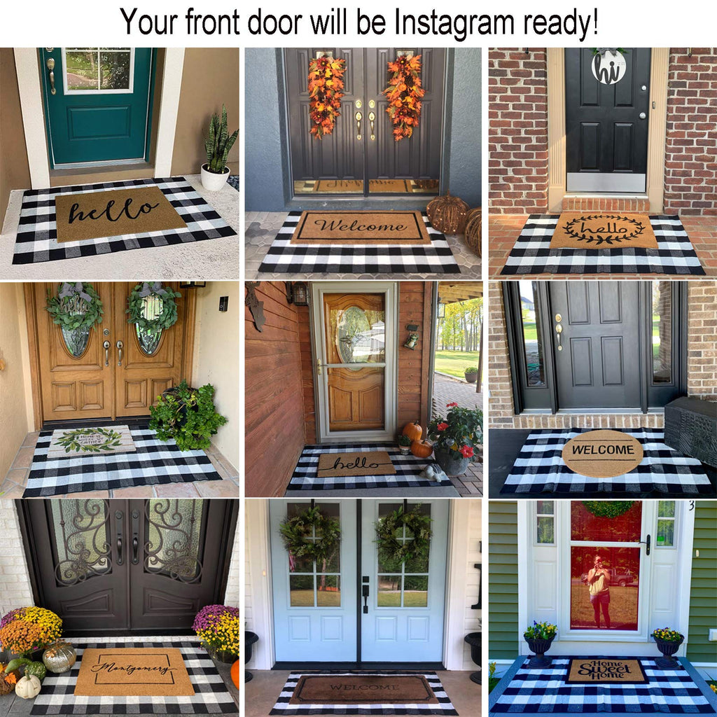 Buffalo Plaid Outdoor Rug 35.4'' x 59'' Black and White Front Door Mat Front Porch Rug Layered Welcome Door Mat for