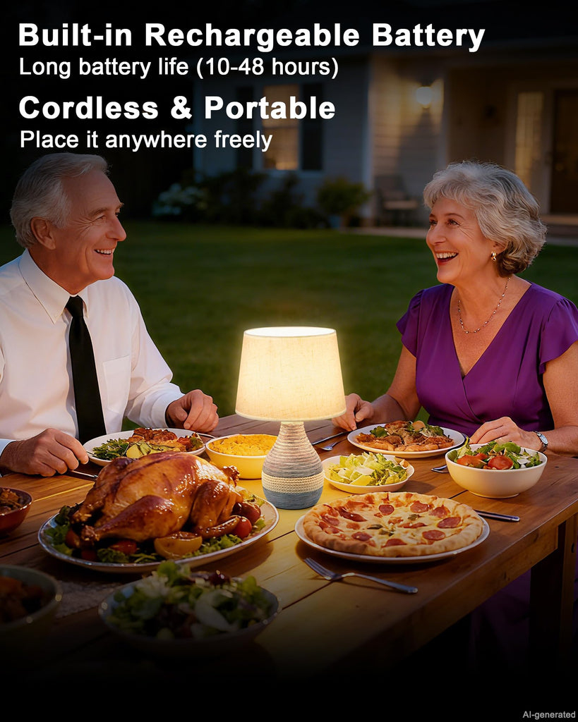 13" H Small Rechargeable Cordless Ceramic Table Lamp, Coastal
