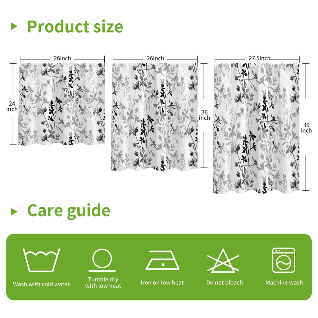 Black Grey Floral Curtains Valances for Windows Over Sink Flower Valance