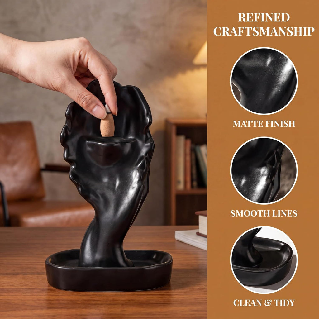Black Woman Face Backflow Incense Burner Holder for Sticks Cones