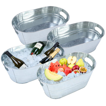 4 Pack 3 Gallon Galvanized Tub, Ice Buckets for Parties, Beverage Tubs for Parties, Metal Drink Buckets for Parties