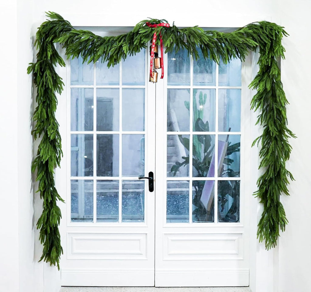 18FT Extra Full Christmas Garland Real Touch Norfolk Pine Garland Christmas Decorations Realistic Greenery Garlands