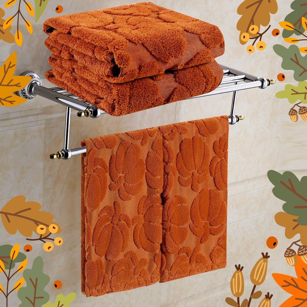 Hand Towels Fall Pumpkin Thanksgiving Dark Color Bathroom Decorative Towels Set for Drying, Cleaning, Cooking - Set of 2