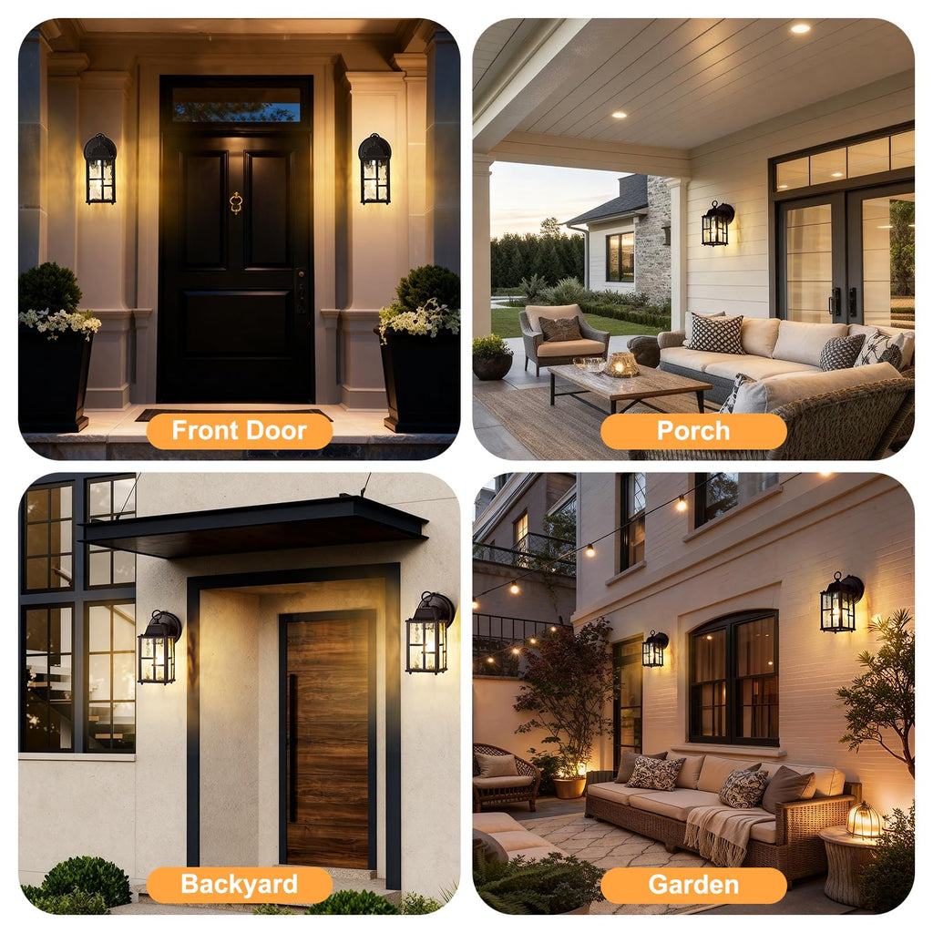 2-Pack Dusk to Dawn Outdoor Wall Lights, Weatherproof Exterior Lighting Fixture Wall Mount, Aluminum Ripple Glass