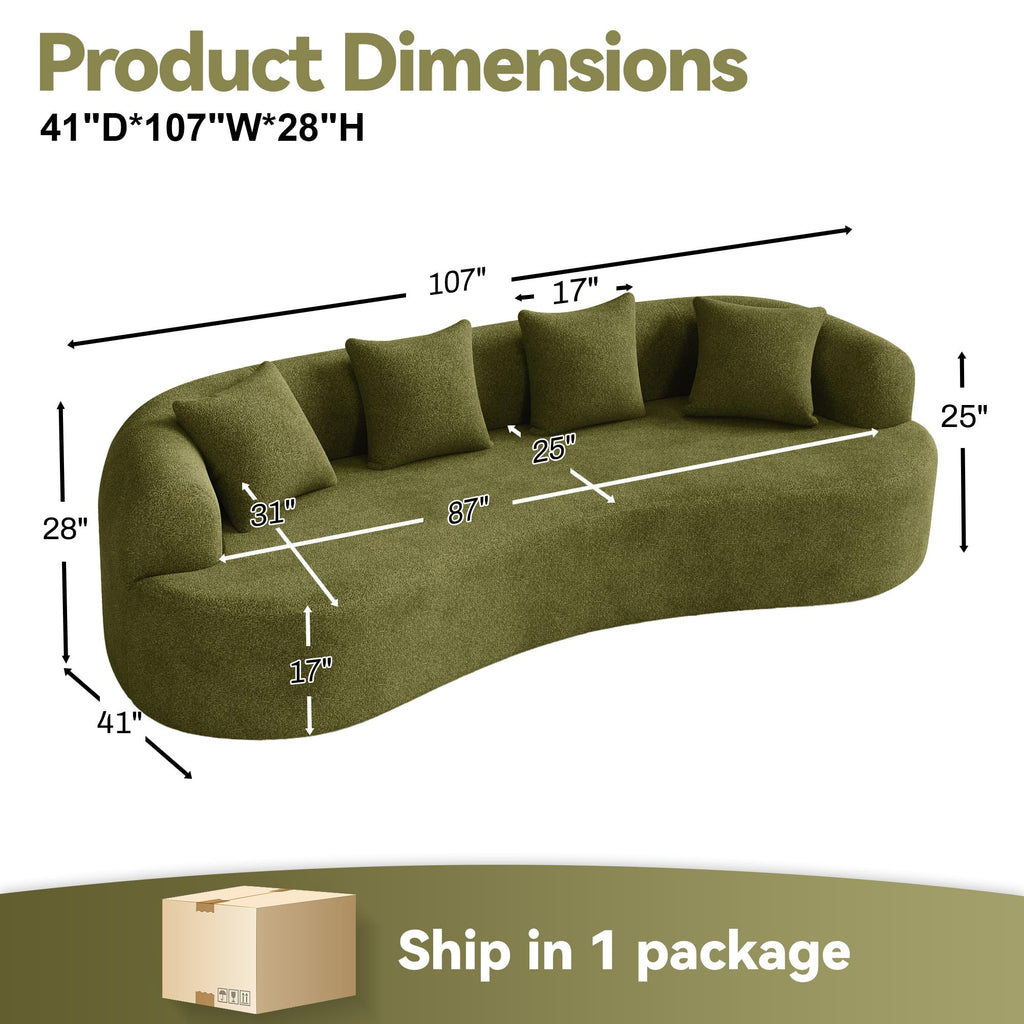 107" Modern Curved Sofas, Green