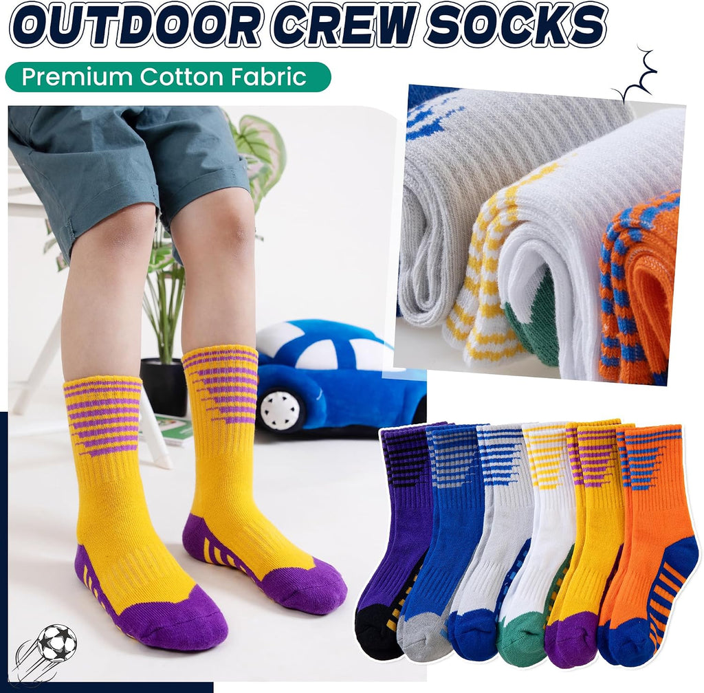 Kids Boys Athletic Socks Sport Basketball Crew Soft Cotton Breathable Youth Casual Socks 6 Pairs