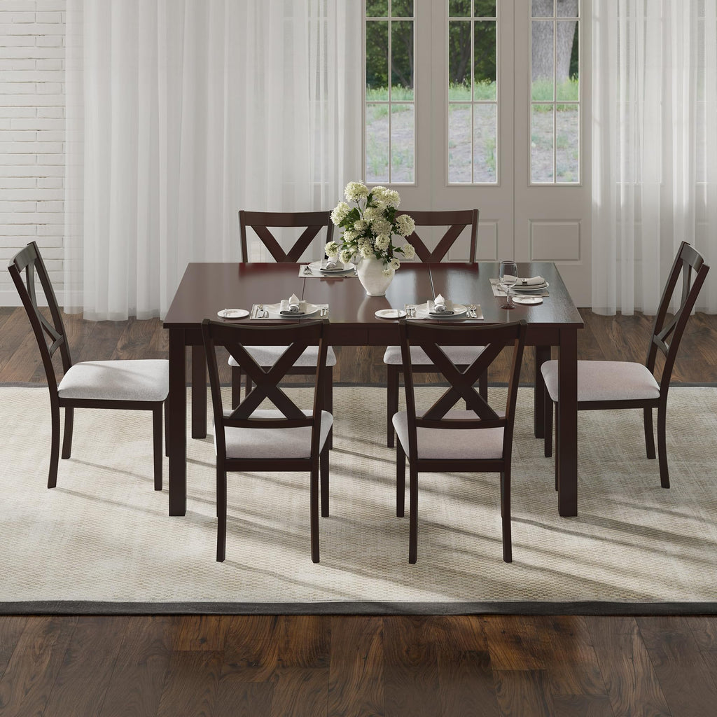 7-Piece Farmhouse Dining Table Set for 6, 60'' Table and 6 Chairs