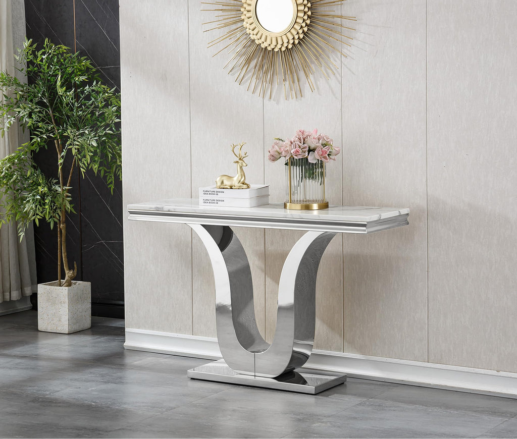 3 Piece Living Room Table Set, Faux Marble Coffee Table Set of 3, Modern White Coffee Table End Table and Console