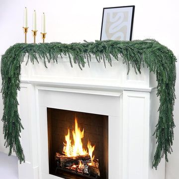 9Ft 2Pcs Artificial Norfolk Pine Garland, Real Touch Faux Greenery for Fireplace Mantel Staircase Wall, Christmas