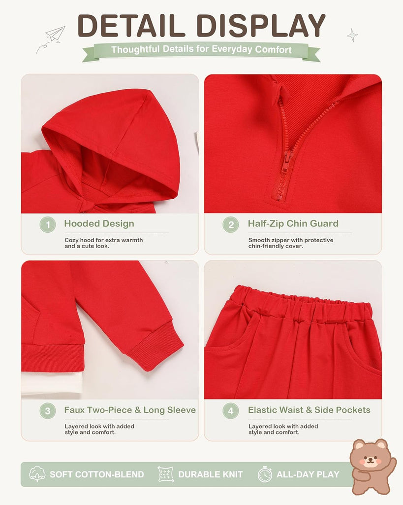 Toddler Boy Girl Outfits Half‐Zip Hoodie Sweatshirts Pants Set Fall Clothes
