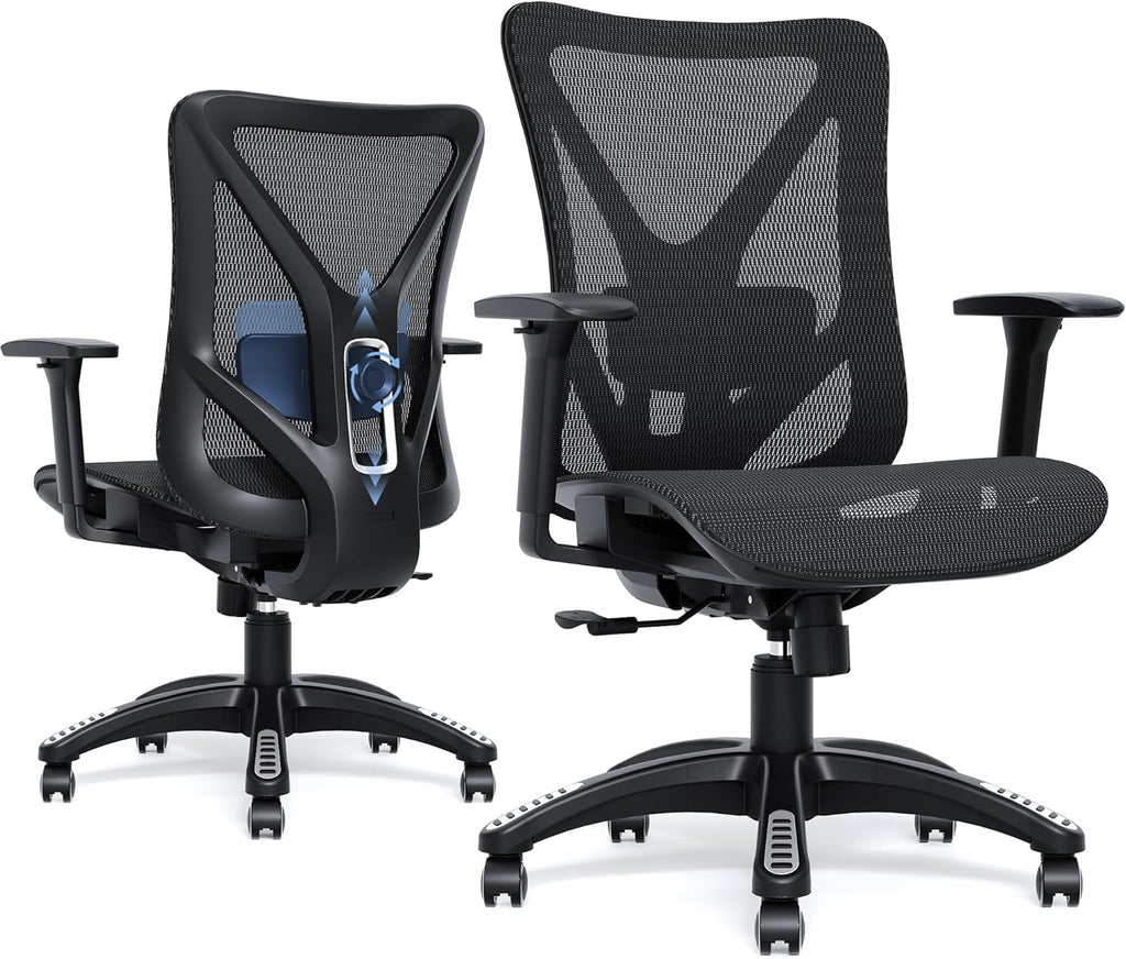 Ergonomic, Mesh Computer Desk Chairs with Adjustable Lumbar Support, 3D Armrests, Tilt Function, Comfy Wide Seat
