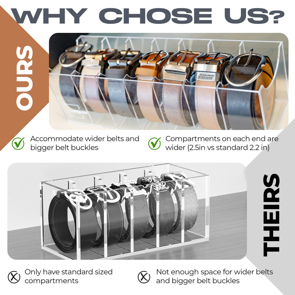 Belt Organizer for Closet Extra Wide 7 Compartment Acrylic