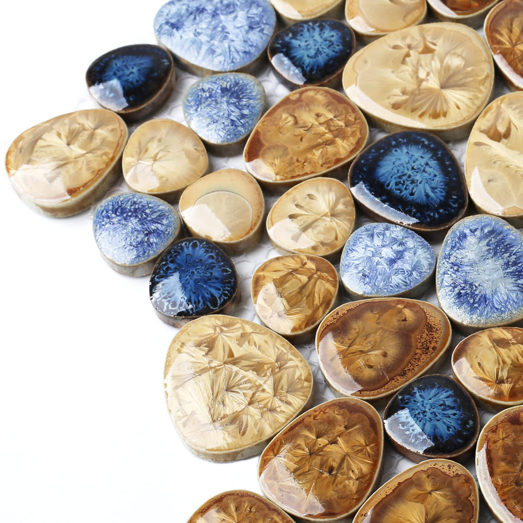 Glazed Blue Mosaic Ceramic Pebble Porcelain Tile Swimming Pool Bath Shower Wall Flooring Tile TSTGPT001 (5 Square