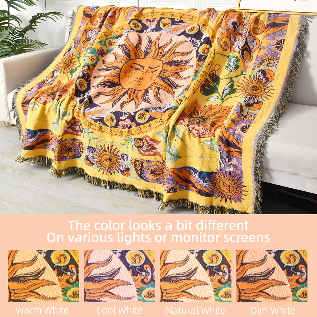 Boho Throw Blanket Reversible Woven Bohemian Tapestry Room Decor