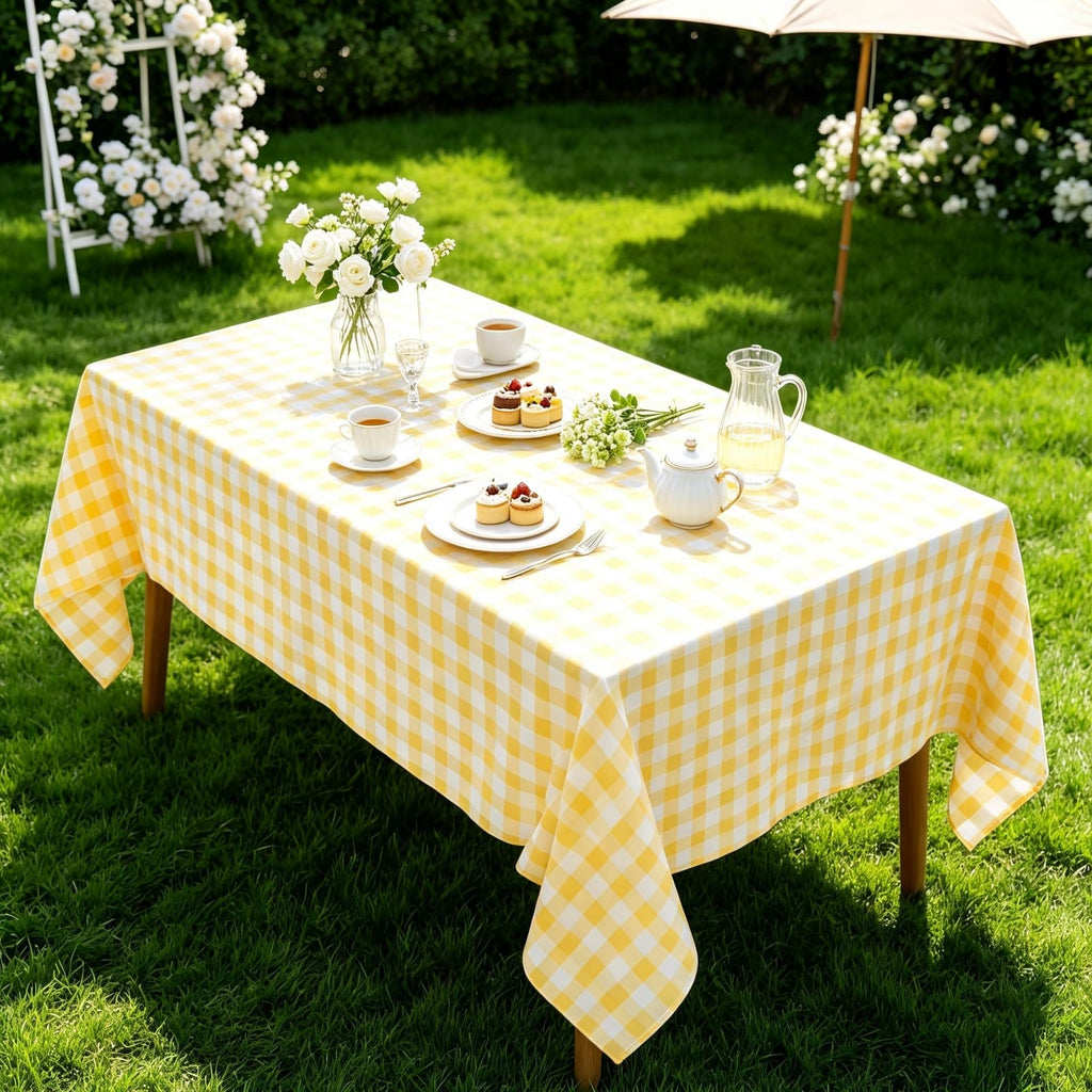 Yellow Gingham Tablecloth 54x70in, Cotton Blend Rectangle