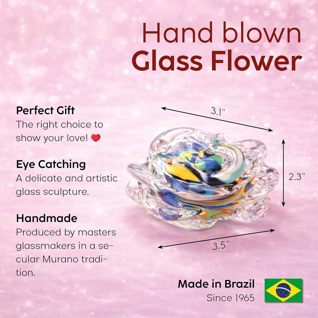 Murano Style Art Glass Colorful Flower Paperweight Hand Blown - Keepsake