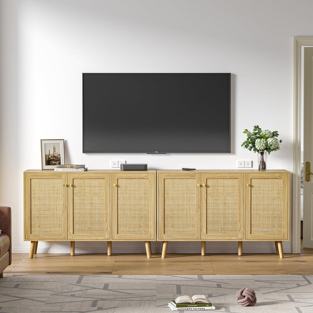 Sideboard Cabinet with Natural Rattan Doors, Hallway Buffet Cabinet Entryway Accent, Storage Cabinet