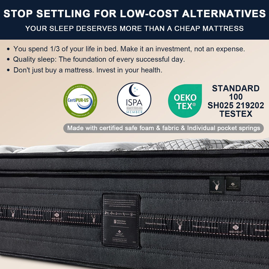 California King Mattress 12 inch, Hybrid Cal King Mattress in a Box, Individually Wrapped Coils & Gel Memory Foam for