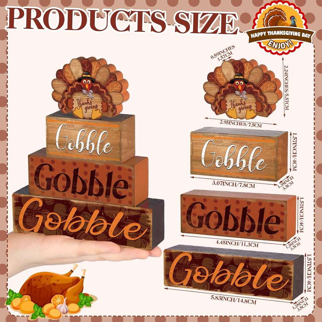 Thanksgiving Decor Turkey Cute Wooden Sign with Sayings - Set of 4