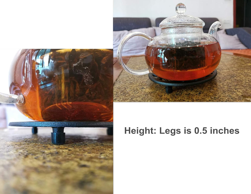 5.3 Inches Black Round Cast Iron Trivet Metal Teapot Base with Legs and Lid Holder for Japanese Kettle Tetsubin Kung