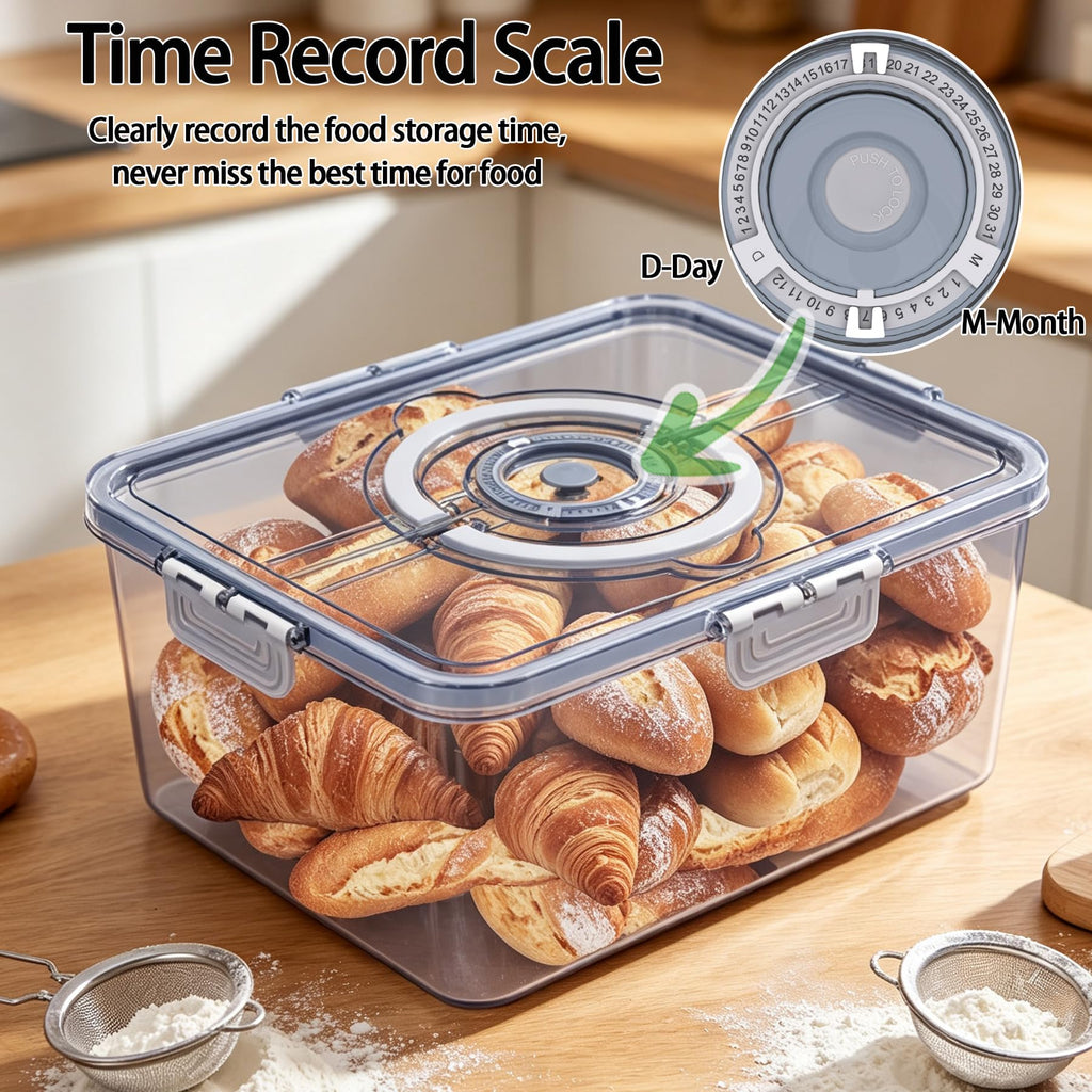 Bread Box - Large with Lid and Handle,Time Recording,Camping Travel Grey