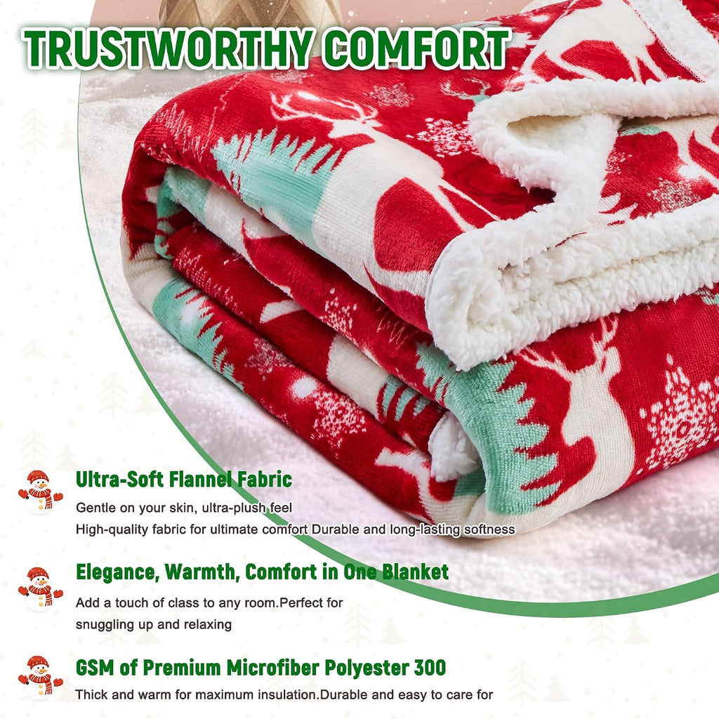 Christmas Throw Blanket, Christmas Decorations Gifts for Women, Sherpa Flannel Fleece Winter Holiday Blanket, Fluffy