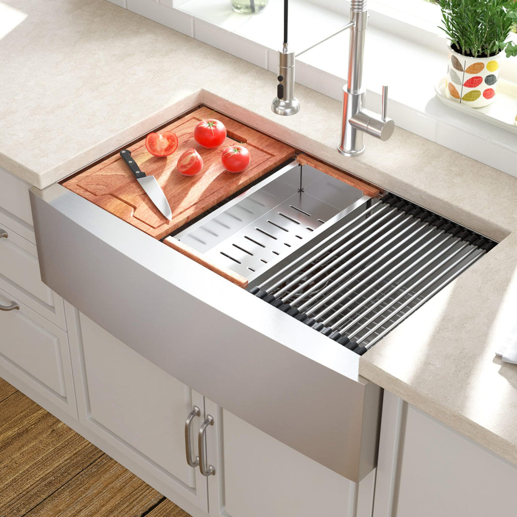 33 Farmhouse Sink Stainless Steel Apron Front Ledge Workstation Deep Single Bowl 16 Gauge Stainless Steel Kitchen