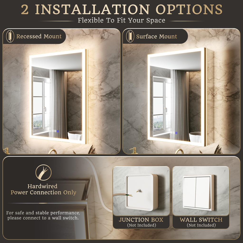24x32 Lighted Medicine Cabinet, Separate Front & Back Lights