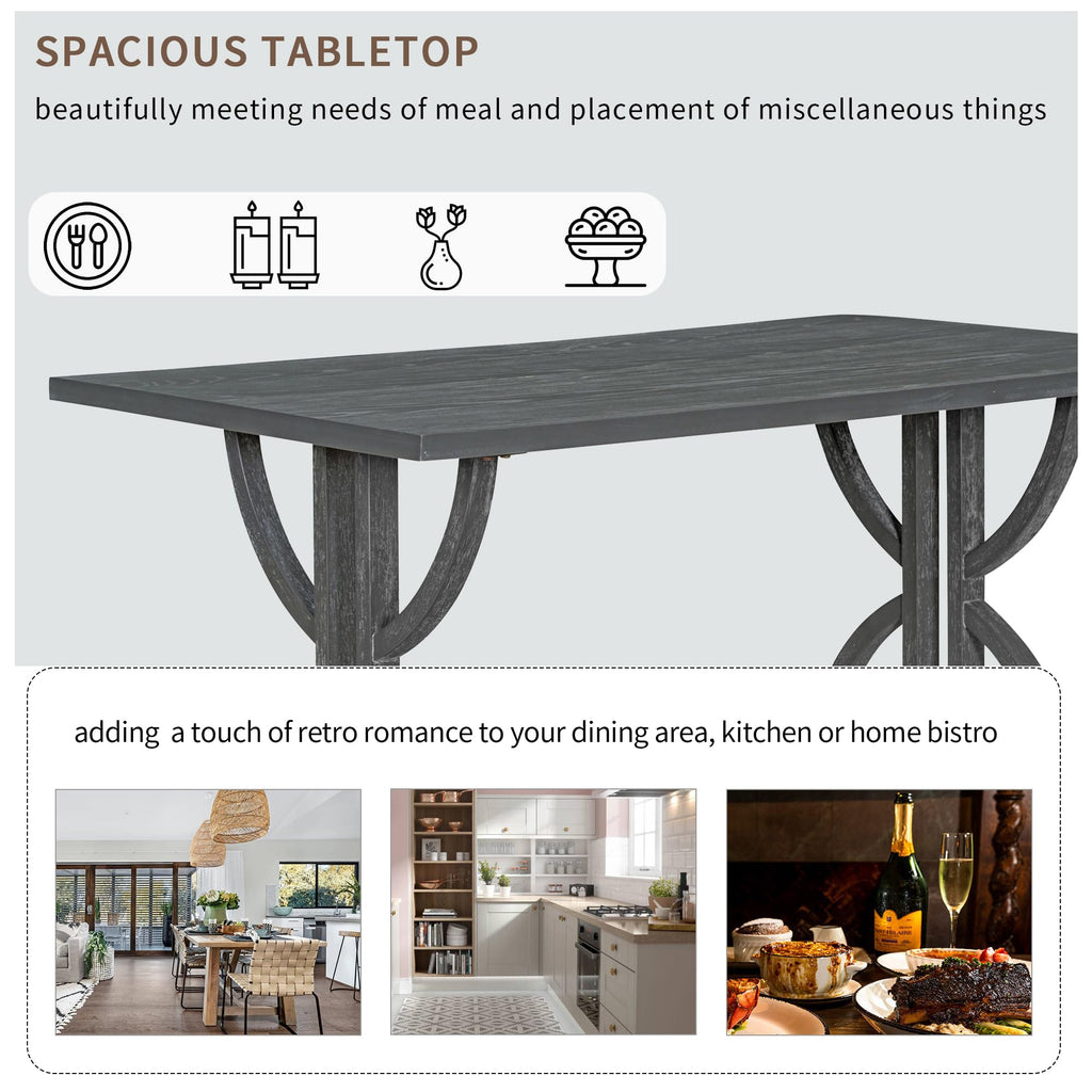 Farmhouse 6-Piece Wood Dining Table Set, 60'' Modern Rectangular Kitchen Table Set with 4 Upholstered Chairs & 1