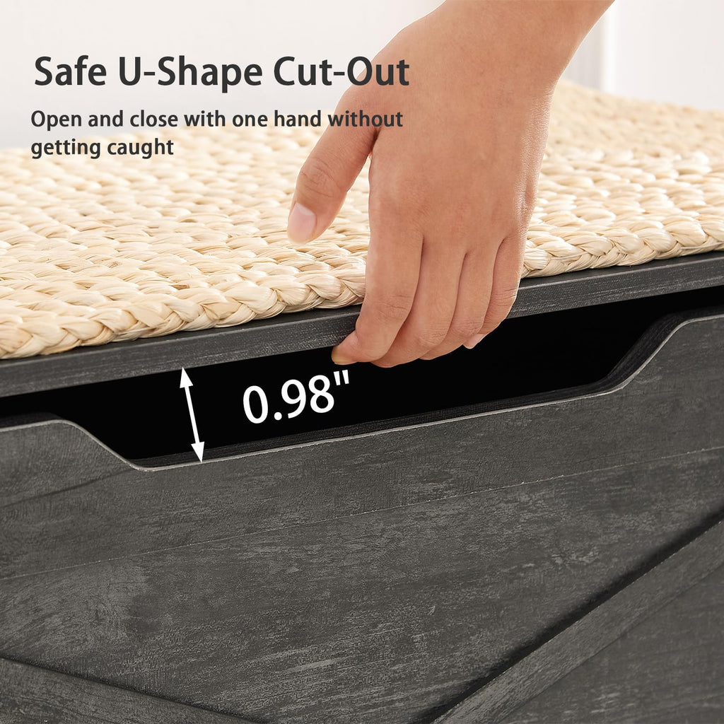 Storage Bench, Entryway Ottoman with Metal Safety Hinges Wicker-Knot Cushion, Shoe Bench for Storage Farmhouse