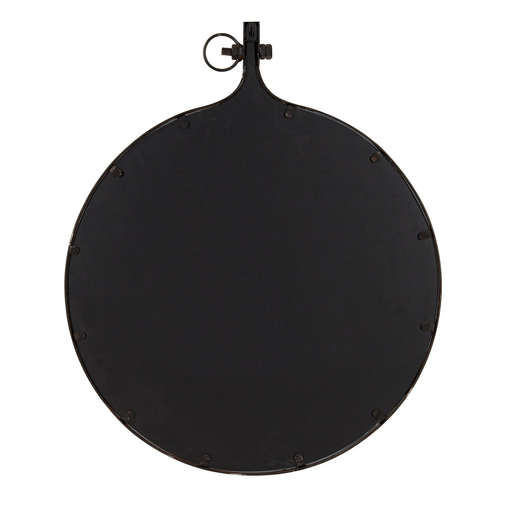 Yitro Round Industrial Rustic Metal Framed Wall Mirror, 23.5x28.5, Rustic Metal, Chic Industrial Accent Mirror