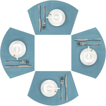 Round Table Placemats Small Wedge Placemat Wipe Clean Heat Resistant Woven Vinyl Round Table Mats (4, Gray - Set of 4