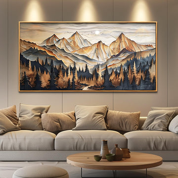 Wood Farmed Canvas Wall Art Wall Decor Office Wall Decoration Mountain Landscape Painting Abstract Pictures Artwork