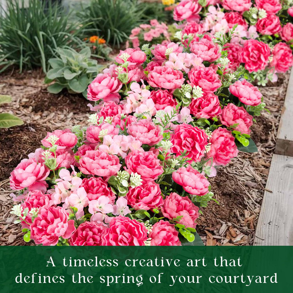6 Bundles Peonies Artificial for Outdoors UV Resistant Faux Peony with Fake Silk for Outside Front Porch Garden