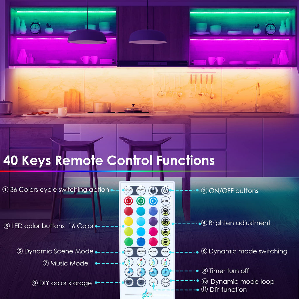 10 PCS 20in Smart RGB Under Cabinet Lights Kit