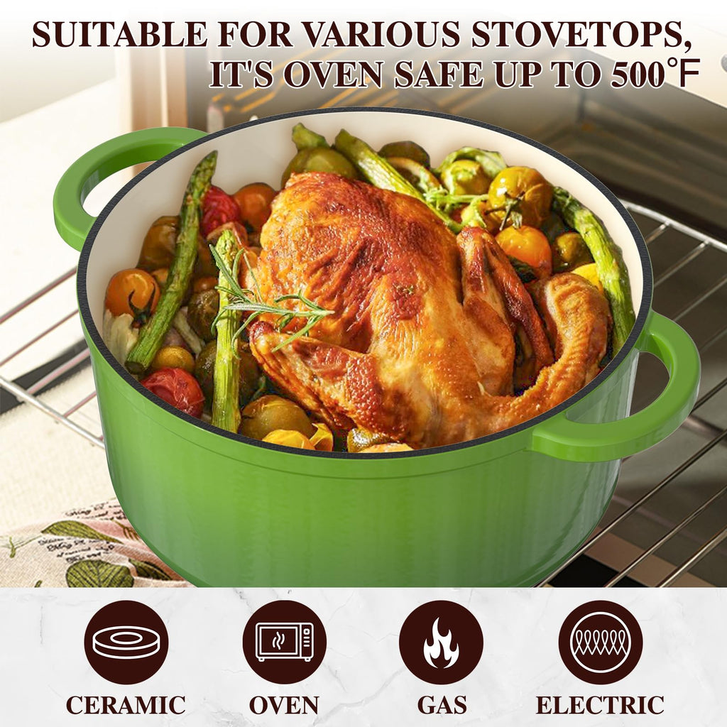 5QT Enameled Cast Iron Dutch Oven Pot with Lid, Heavy-Duty, Cookware for Bread Baking, Braising, Stews, Roasting