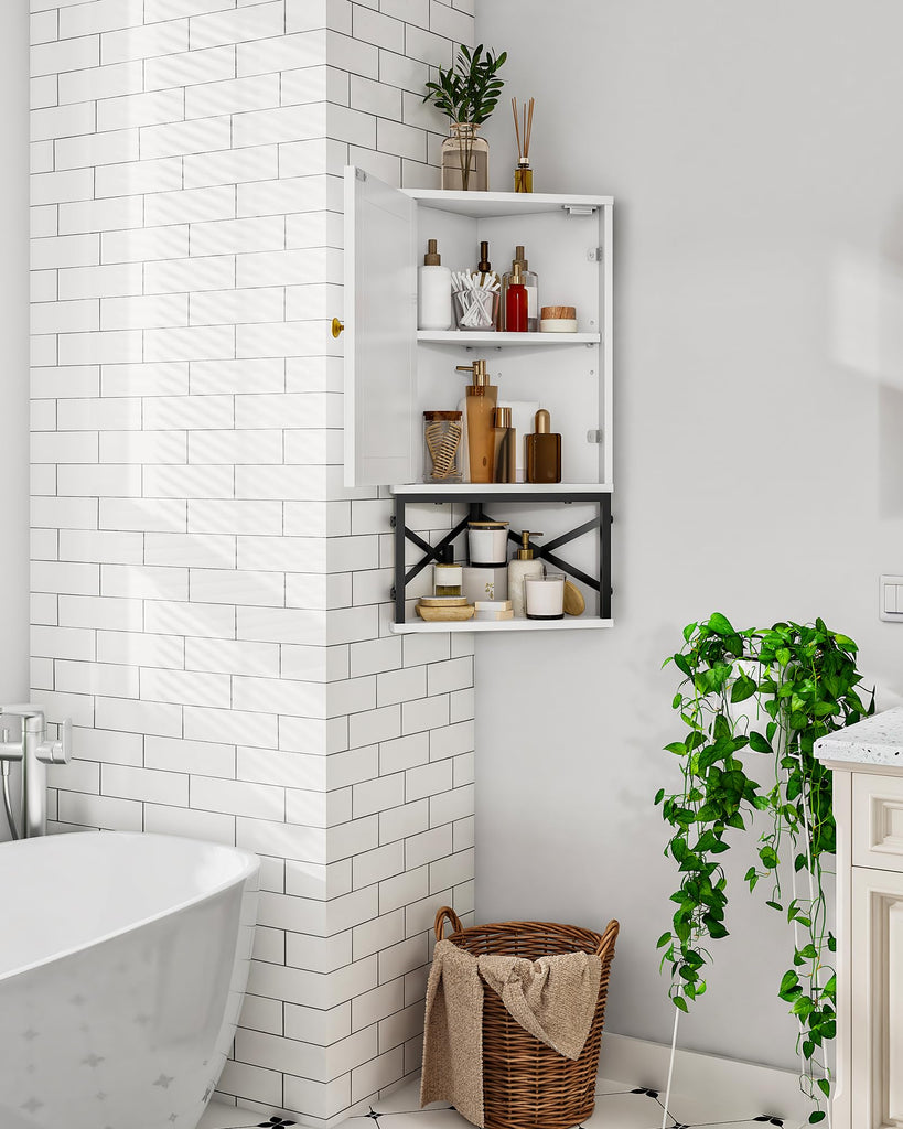 Bathroom Wall Cabinet, Corner Medicine Cabinet, Wall Mount Corner Cabinet with Open Shelf and Adjustable Shelf