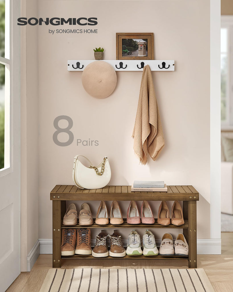 Shoe Rack Bench, 3-Tier Bamboo Entryway Bench, 35.2 Inches Width