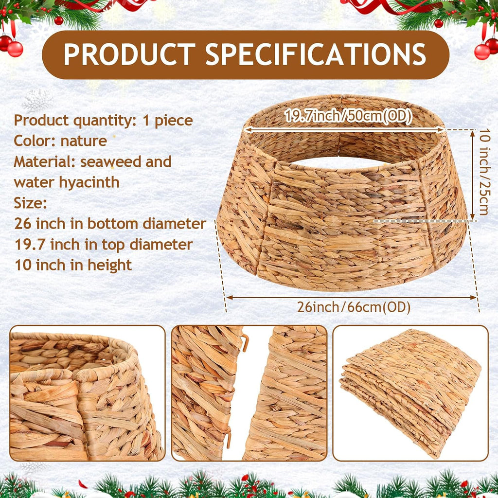 26 Inch Christmas Tree Collar Basket, Large Woven Hyacinth Rustic Christmas Tree Base Cover Skirt for Holiday