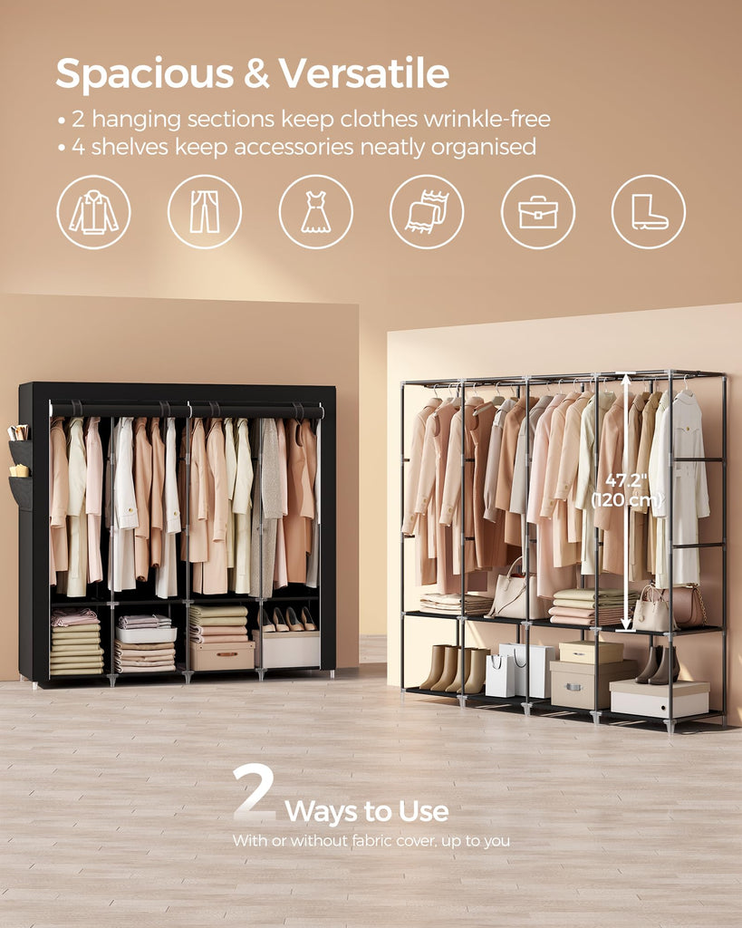 Portable Closet with Cover, 4 Hanging Rods and Shelves